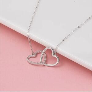 Love Two Heart Pendant Necklace | 925 Sterling Silver | 16" Chain | Gift for Her